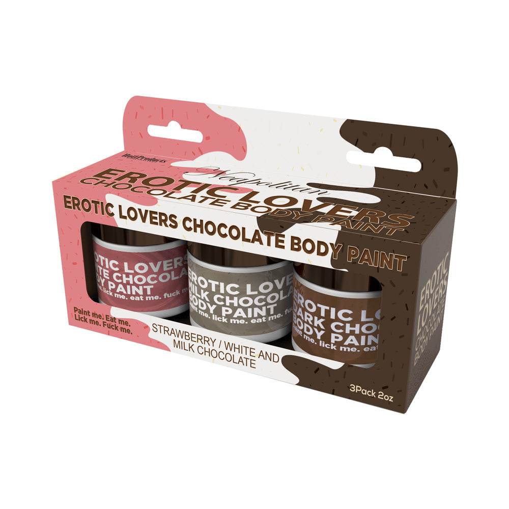HOTT PRODUCTS - EROTIC CHOCOLATE BODY PAINTS WHITE/MILK CHOCOLATE&STRAWBERRY (3 PACK)