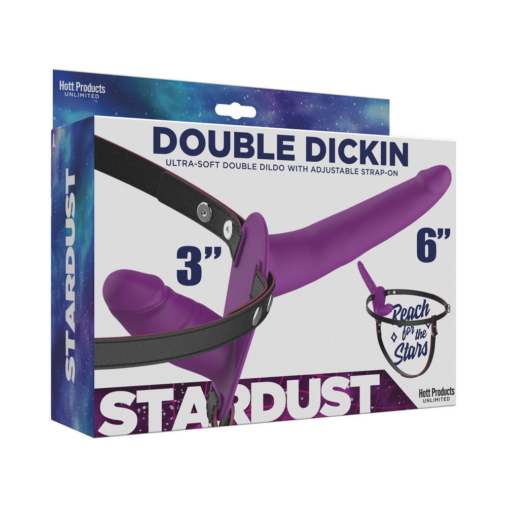STARDUST DOUBLE DICKIN DUAL-FUNCTION STRAP-ON WITH HARNESS SILICONE PURPLE