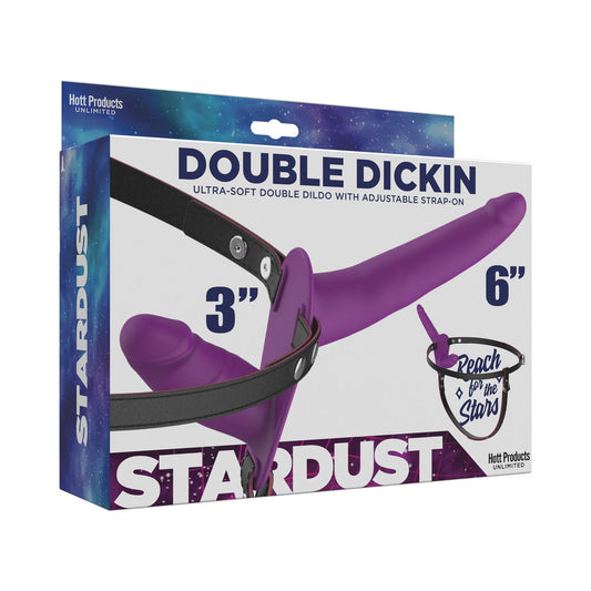 STARDUST DOUBLE DICKIN DUAL-FUNCTION STRAP-ON WITH HARNESS SILICONE PURPLE