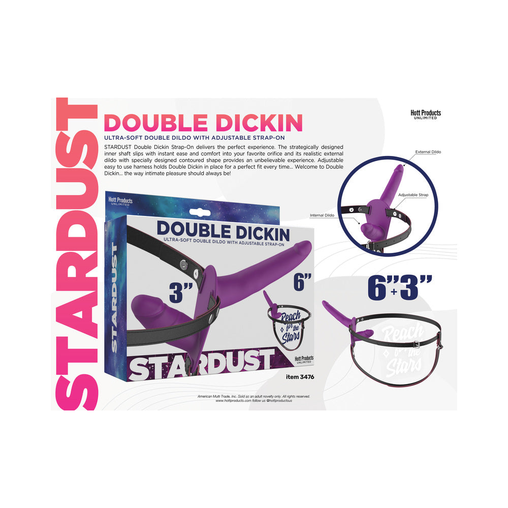 STARDUST DOUBLE DICKIN DUAL-FUNCTION STRAP-ON WITH HARNESS SILICONE PURPLE