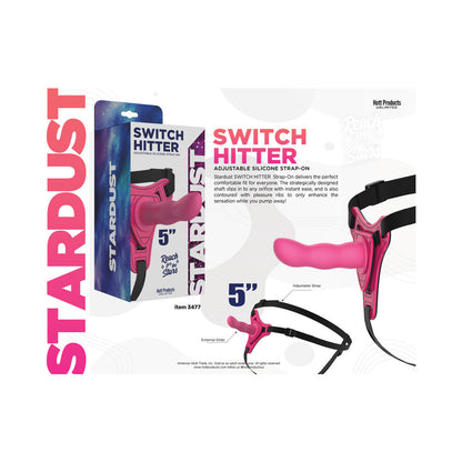 STARDUST SWITCH HITTER SILICONE STRAP-ON DILDO WITH HARNESS 5 IN. PINK