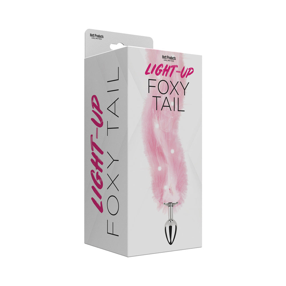 HOTT PRODUCTS - PLUG ANAL VIBRADOR DE PELO SINTÉTICO ILUMINADO FOXY TAIL CON PATRÓN DE LUCES MULTICOLOR