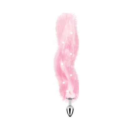HOTT PRODUCTS - PLUG ANAL VIBRADOR DE PELO SINTÉTICO ILUMINADO FOXY TAIL CON PATRÓN DE LUCES MULTICOLOR