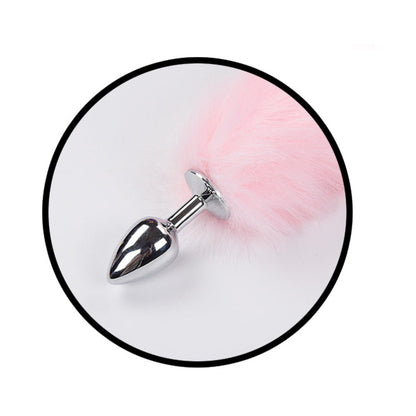 HOTT PRODUCTS - PLUG ANAL VIBRADOR DE PELO SINTÉTICO ILUMINADO FOXY TAIL CON PATRÓN DE LUCES MULTICOLOR