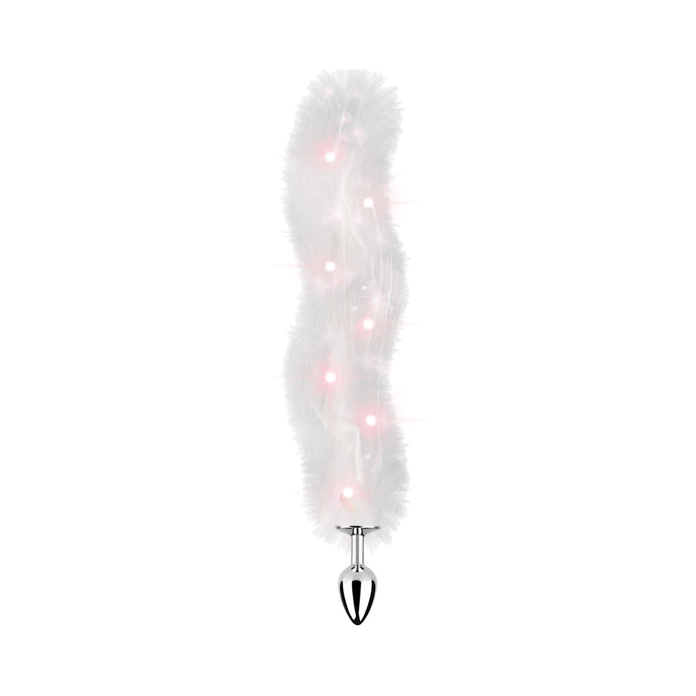 HOTT PRODUCTS - PLUG ANAL VIBRADOR DE PELO SINTÉTICO ILUMINADO FOXY TAIL CON PATRÓN DE LUCES MULTICOLOR