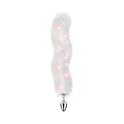 HOTT PRODUCTS - PLUG ANAL VIBRADOR DE PELO SINTÉTICO ILUMINADO FOXY TAIL CON PATRÓN DE LUCES MULTICOLOR