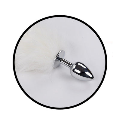 FOXY TAIL LIGHT UP FAUX FUR BUTT PLUG WITH MULTICOLORED LIGHT PATTERN WHITE