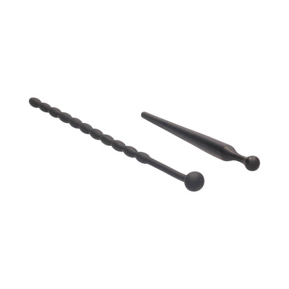 OUCH! URETHRAL SOUNDING BEGINNERS SILICONE PLUG SET BLACK 8 MM / 10 MM