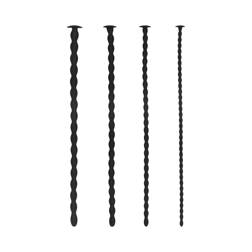 OUCH! URETHRAL SOUNDING ADVANCED SILICONE SPIRAL SCREW PLUG SET BLACK 7 MM / 8 MM / 9 MM / 10 MM