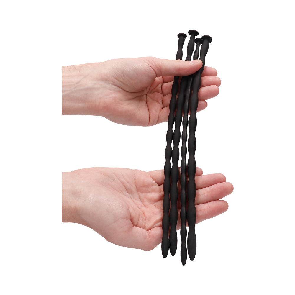 OUCH! URETHRAL SOUNDING ADVANCED SILICONE SPIRAL SCREW PLUG SET BLACK 7 MM / 8 MM / 9 MM / 10 MM