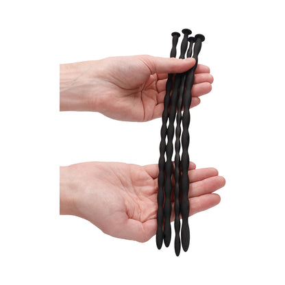 OUCH! URETHRAL SOUNDING ADVANCED SILICONE SPIRAL SCREW PLUG SET BLACK 7 MM / 8 MM / 9 MM / 10 MM