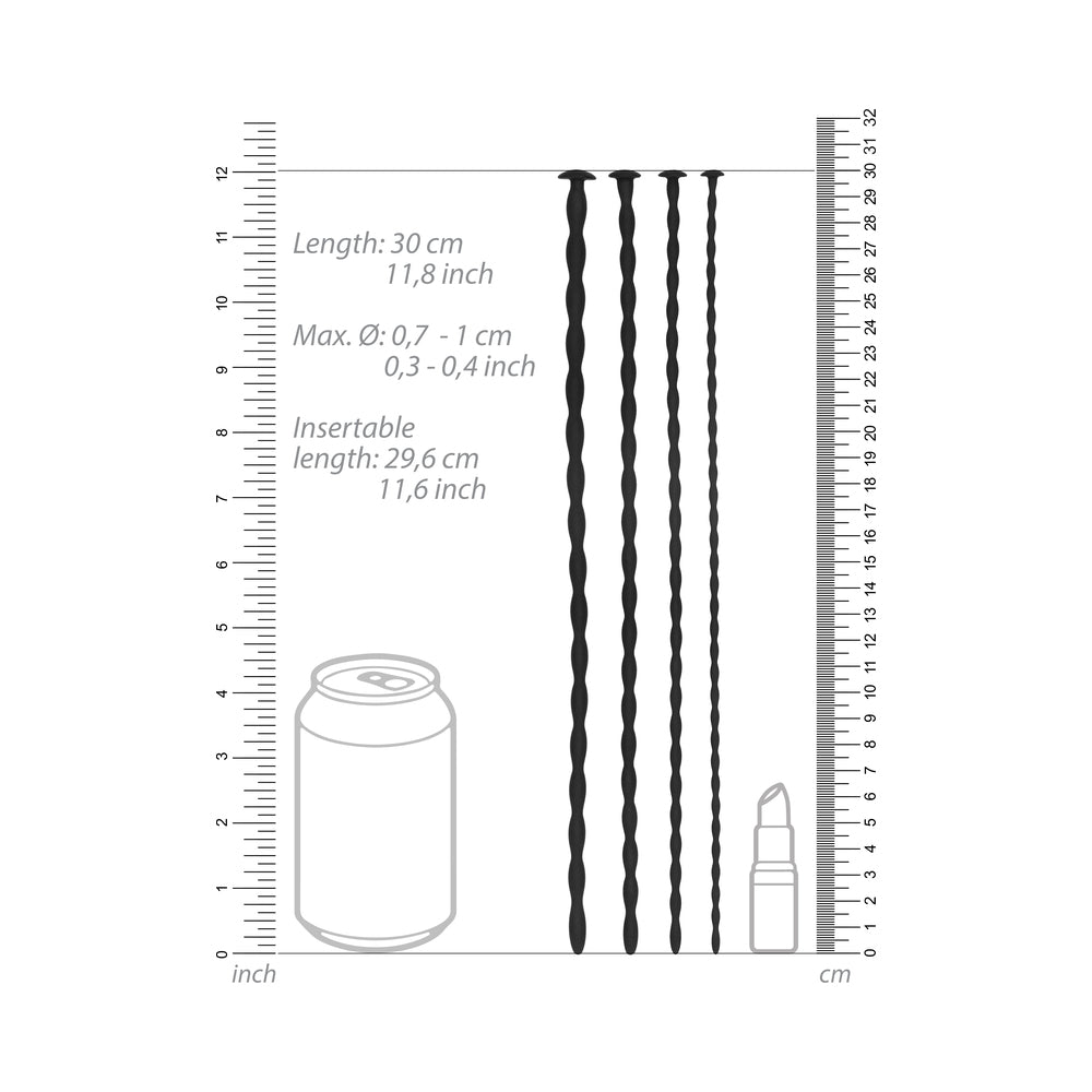 OUCH! URETHRAL SOUNDING ADVANCED SILICONE SPIRAL SCREW PLUG SET BLACK 7 MM / 8 MM / 9 MM / 10 MM