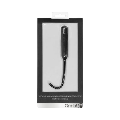 SHOTS - OUCH! URETHRAL SOUNDING SILICONE VIBRATING BULLET PLUG WITH BEADED TIP BLACK 5.5 MM - 7 MM