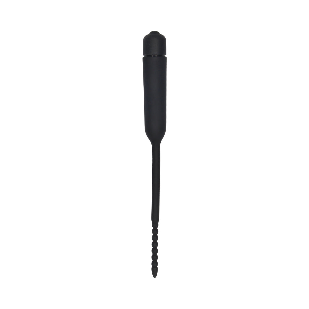 SHOTS - OUCH! URETHRAL SOUNDING SILICONE VIBRATING BULLET PLUG WITH BEADED TIP BLACK 5.5 MM - 7 MM