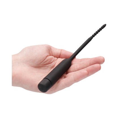SHOTS - OUCH! URETHRAL SOUNDING SILICONE VIBRATING BULLET PLUG WITH BEADED TIP BLACK 5.5 MM - 7 MM