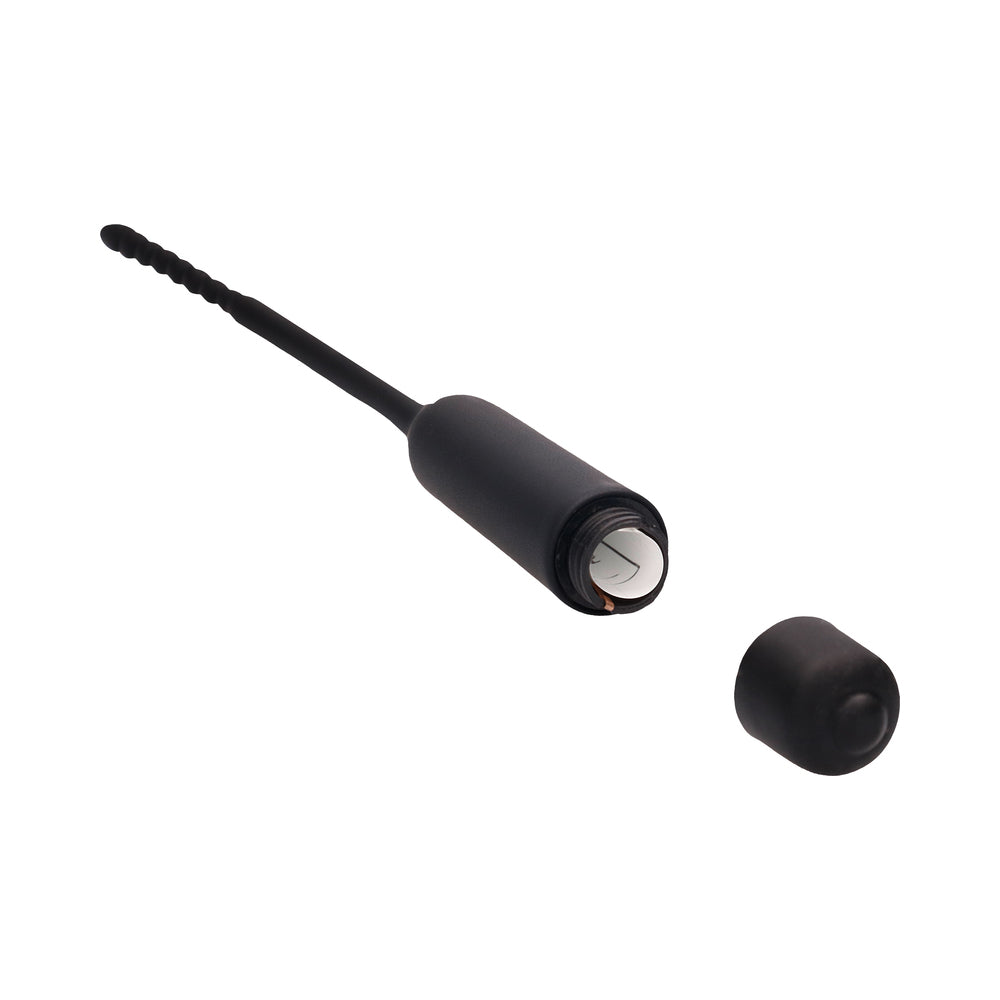 SHOTS - OUCH! URETHRAL SOUNDING SILICONE VIBRATING BULLET PLUG WITH BEADED TIP BLACK 5.5 MM - 7 MM