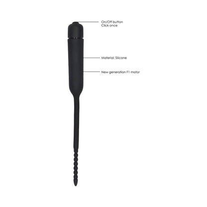 SHOTS - OUCH! URETHRAL SOUNDING SILICONE VIBRATING BULLET PLUG WITH BEADED TIP BLACK 5.5 MM - 7 MM