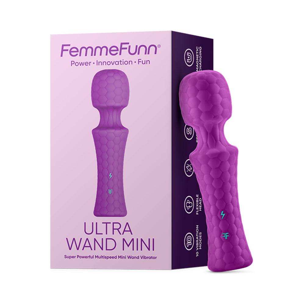 FEMMEFUNN ULTRA WAND MINI RECHARGEABLE FLEXIBLE TEXTURED SILICONE VIBRATOR PURPLE