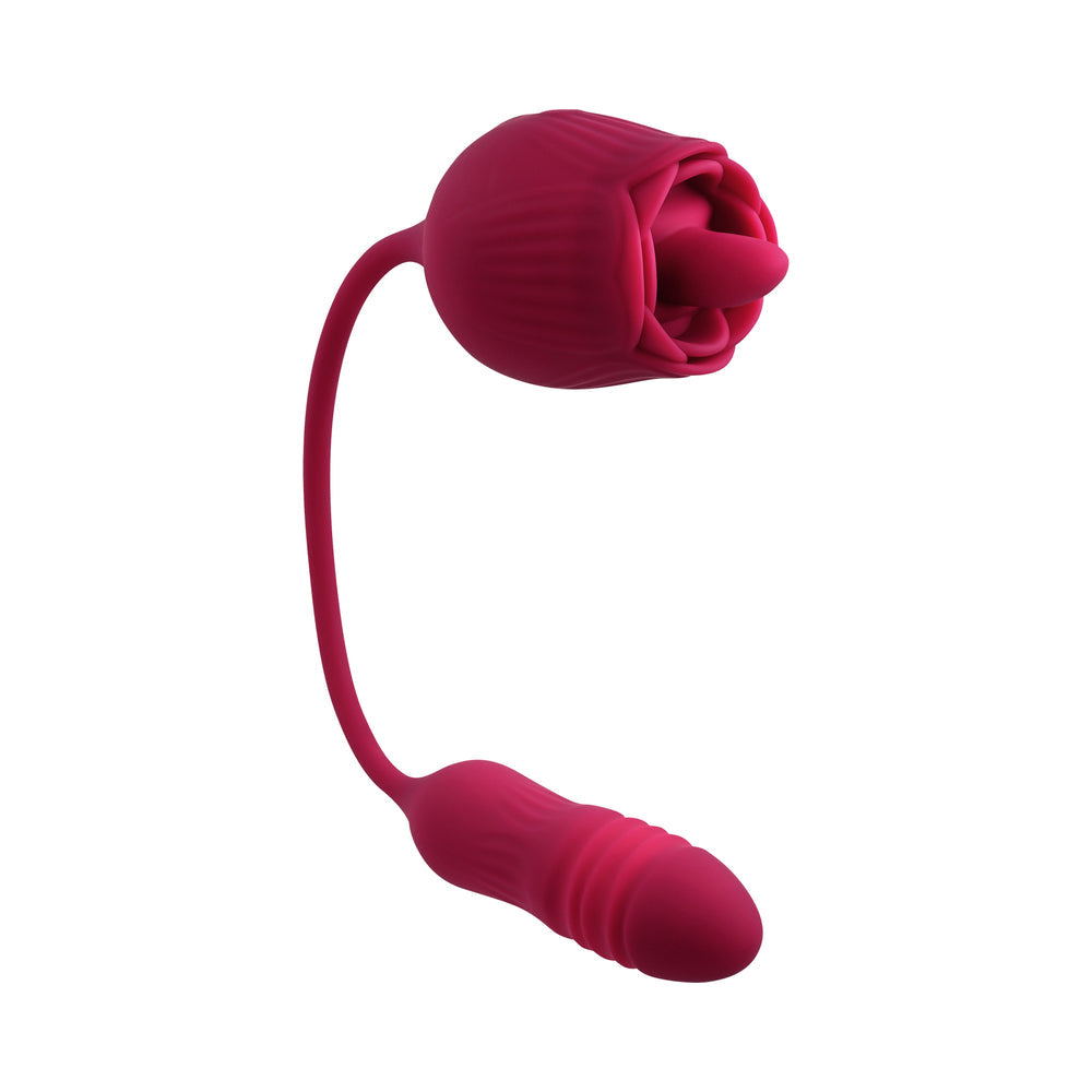 EVOLVED WILD ROSE RECHARGEABLE DUAL-ENDED SILICONE THRUSTING EGG & FLICKING TONGUE VIBRATOR RED