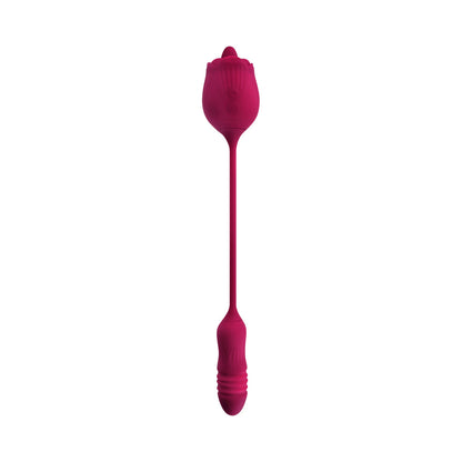 EVOLVED WILD ROSE RECHARGEABLE DUAL-ENDED SILICONE THRUSTING EGG & FLICKING TONGUE VIBRATOR RED