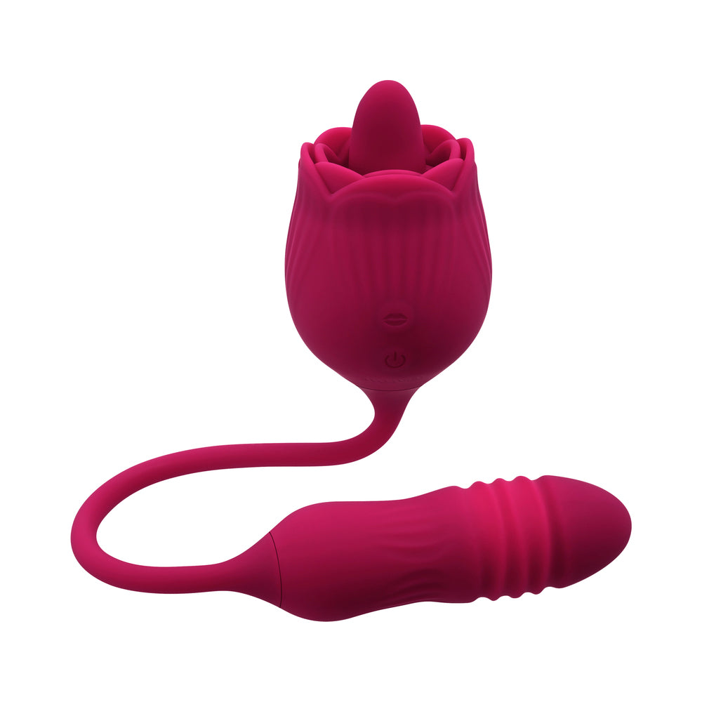 EVOLVED WILD ROSE RECHARGEABLE DUAL-ENDED SILICONE THRUSTING EGG & FLICKING TONGUE VIBRATOR RED