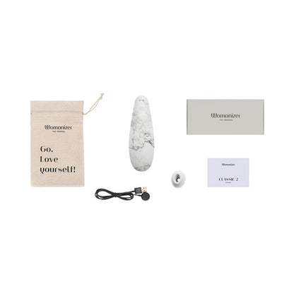 WOMANIZER X MARILYN MONROE CLASSIC 2 SPECIAL EDITION PLEASURE AIR CLITORAL STIMULATOR WHITE MARBLE
