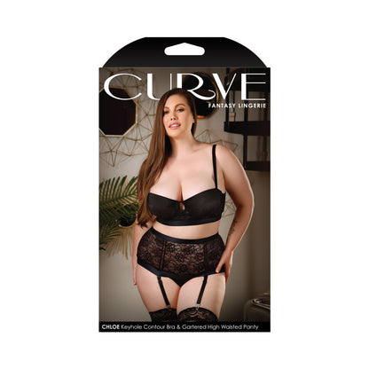 CURVE CHLOE KEYHOLE CONTOUR BRA & GARTERED HIGH-WAISTED PANTY BLACK 1X/2X