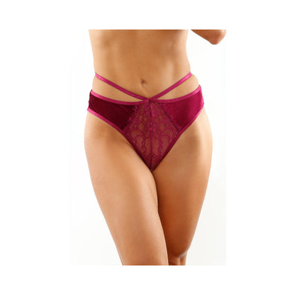 KALINA VELVET STRAPPY CUT-OUT THONG WITH KEYHOLE BACK MAGENTA S/M