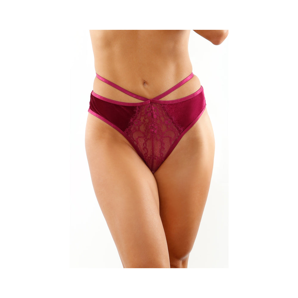 KALINA VELVET STRAPPY CUT-OUT THONG WITH KEYHOLE BACK MAGENTA S/M