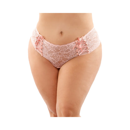 MAGNOLIA CROTCHLESS LACE BOYSHORT WITH LACE-UP PANEL DETAILS LIGHT PINK QUEEN