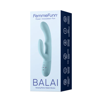 FEMMEFUNN BALAI RECHARGEABLE SILICONE SWAYING MOTION DUAL STIMULATION VIBRATOR LIGHT BLUE