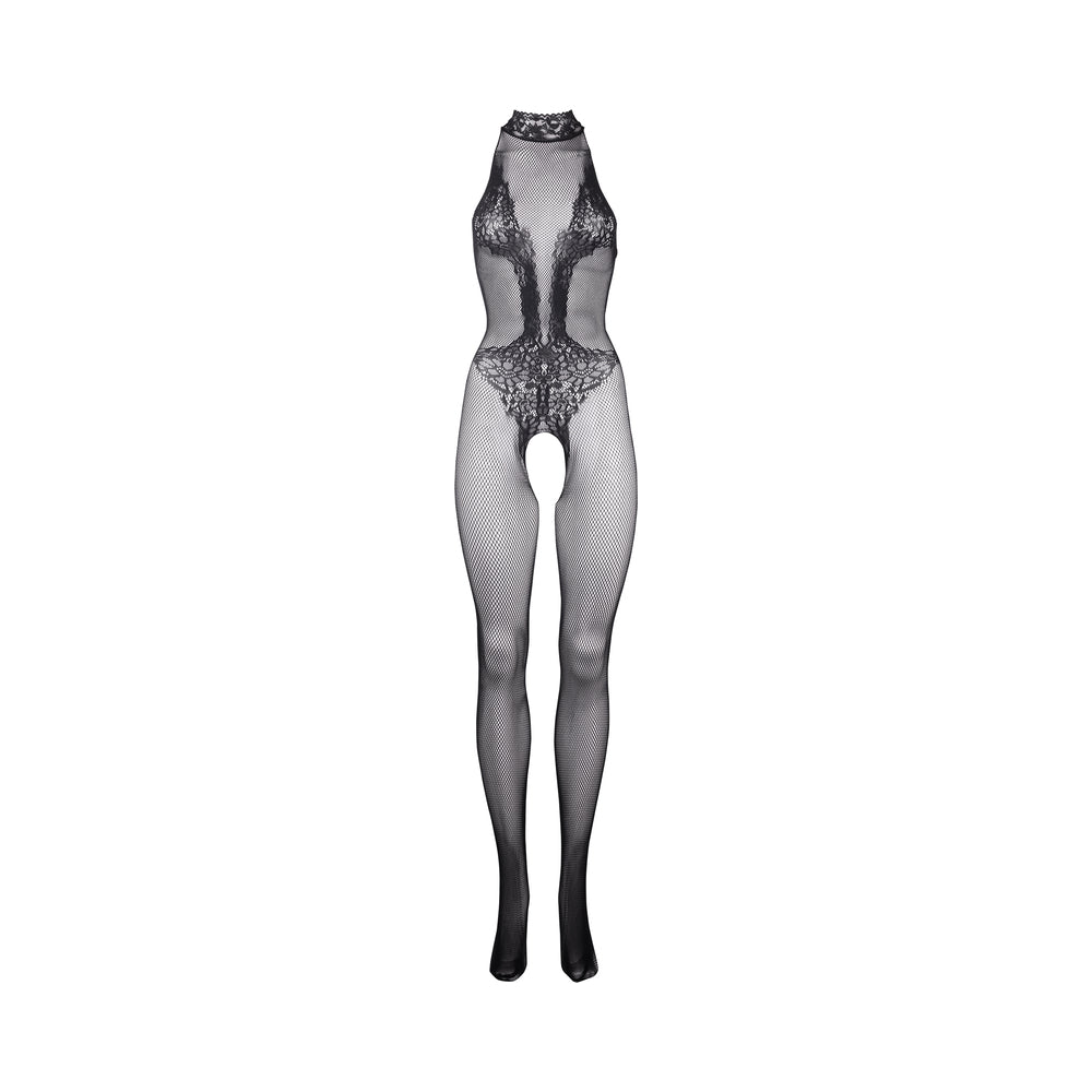 LE DESIR FISHNET & LACE HIGH-NECK BODYSTOCKING BLACK O/S