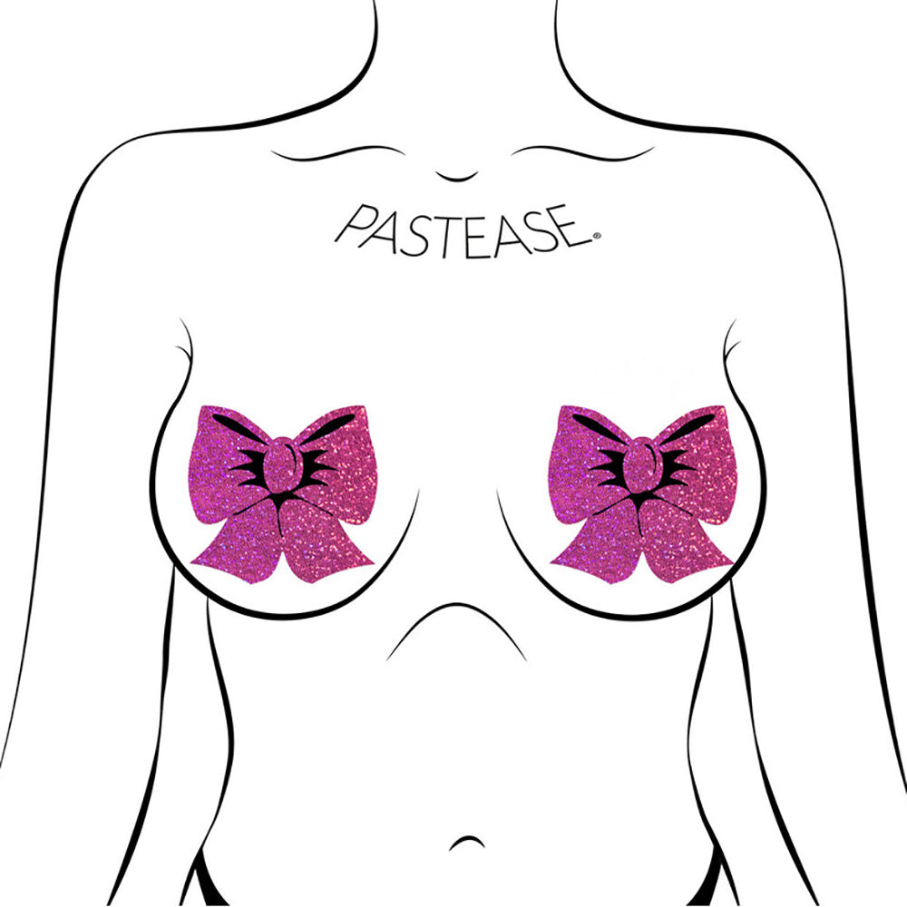 PASTEASE - BOW: HOT PINK GLITTER BOWS NIPPLE PASTIES