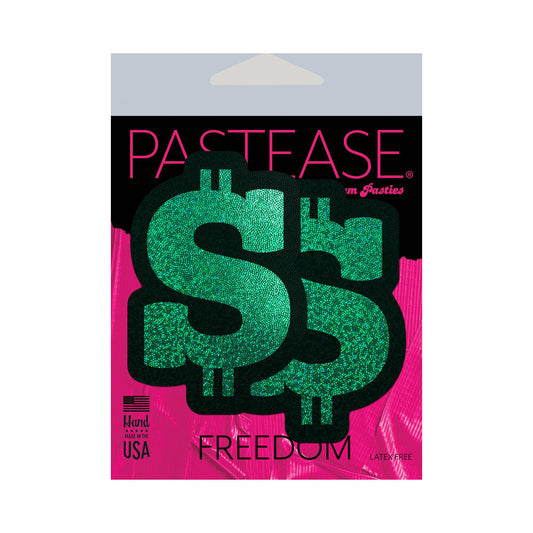 PASTEASE MONEY: GREEN GLITTER DOLLAR SIGN NIPPLE PASTIES