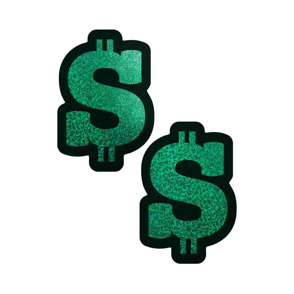 PASTEASE MONEY: GREEN GLITTER DOLLAR SIGN NIPPLE PASTIES