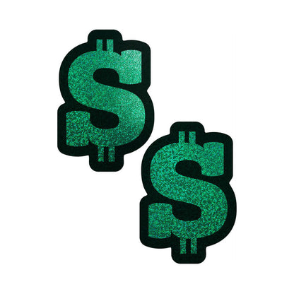 PASTEASE MONEY: GREEN GLITTER DOLLAR SIGN NIPPLE PASTIES