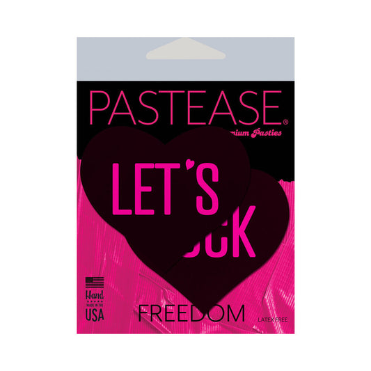 PASTEASE LOVE: LET''S FUCK BLACK HEART ON NEON PINK BASE NIPPLE PASTIES