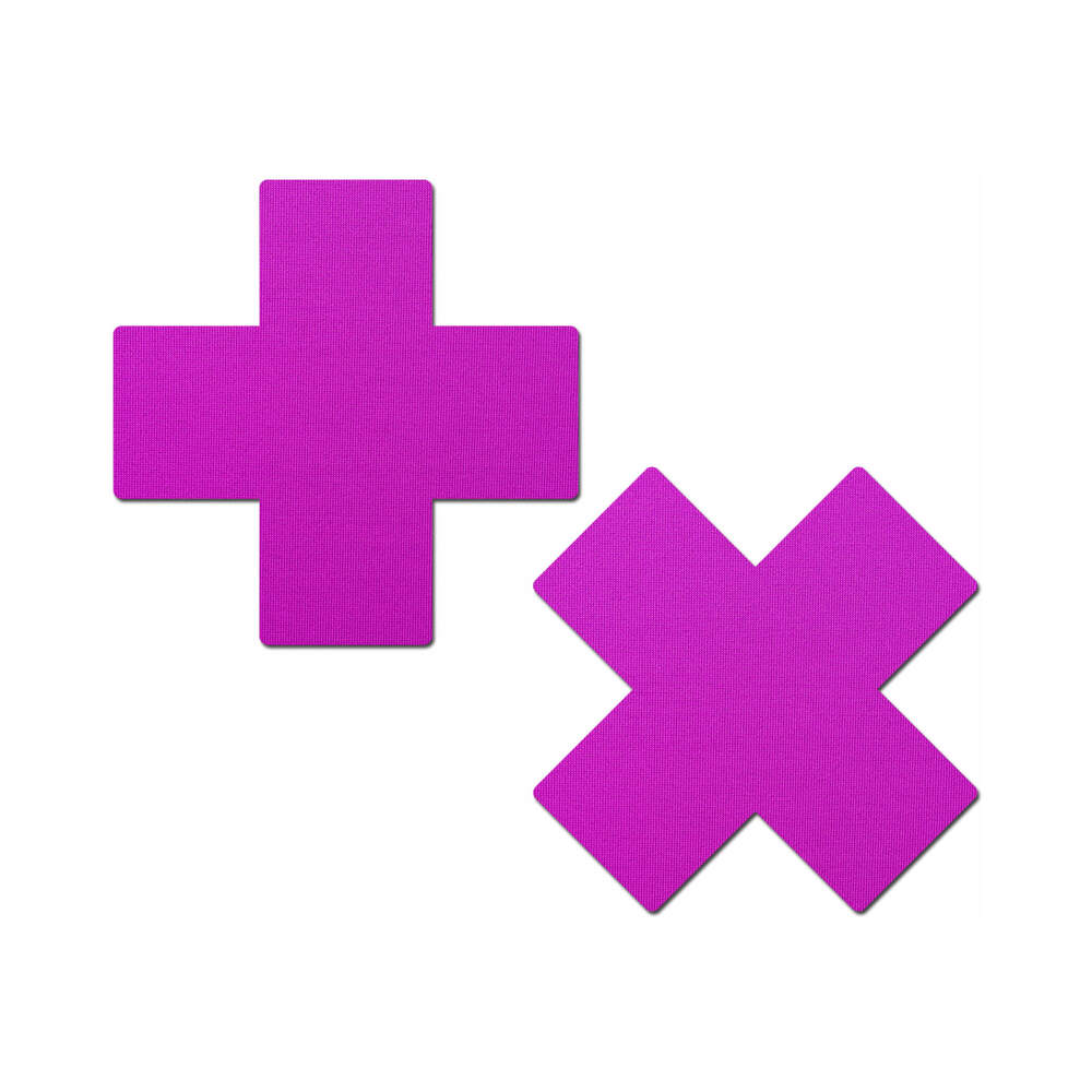 PASTEASE PLUS X: NEON PURPLE CROSS NIPPLE PASTIES