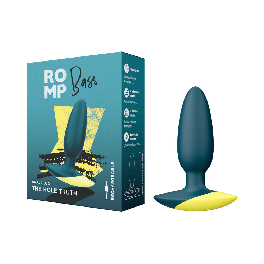 ROMP BASS RECHARGEABLE SILICONE VIBRATING ANAL PLUG DARK GREEN