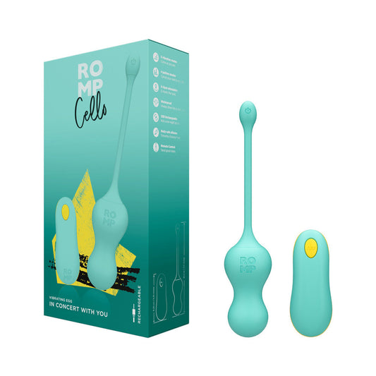 ROMP CELLO RECHARGEABLE REMOTE-CONTROLLED SILICONE G-SPOT EGG VIBRATOR LIGHT TEAL