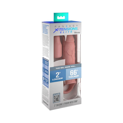 PIPEDREAM - FANTASY X-TENSIONS ELITE 6 IN. SILICONE EXTENSION WITH STRAP & 2 IN. EXTENDER BEIGE