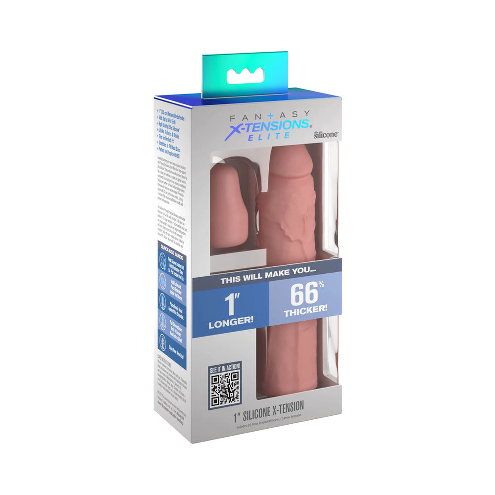 PIPEDREAM - FANTASY X-TENSIONS ELITE 7 IN. SILICONE SLEEVE WITH 1 IN. EXTENDER BEIGE