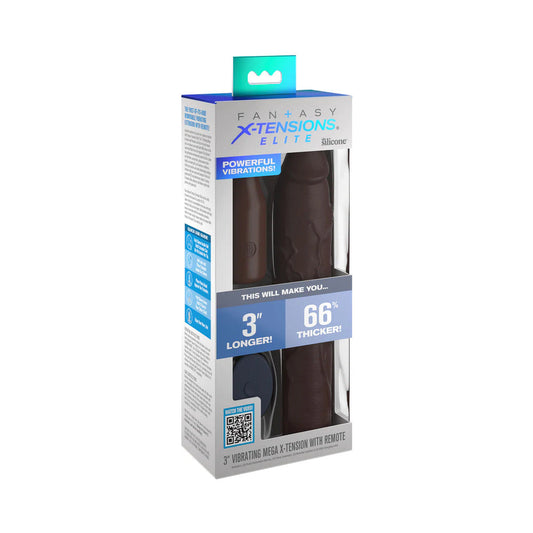 PIPEDREAM - FANTASY X-TENSIONS ELITE 9 IN. SILICONE MEGA EXTENSION SLEEVE 3 IN. VIBRATING BROWN
