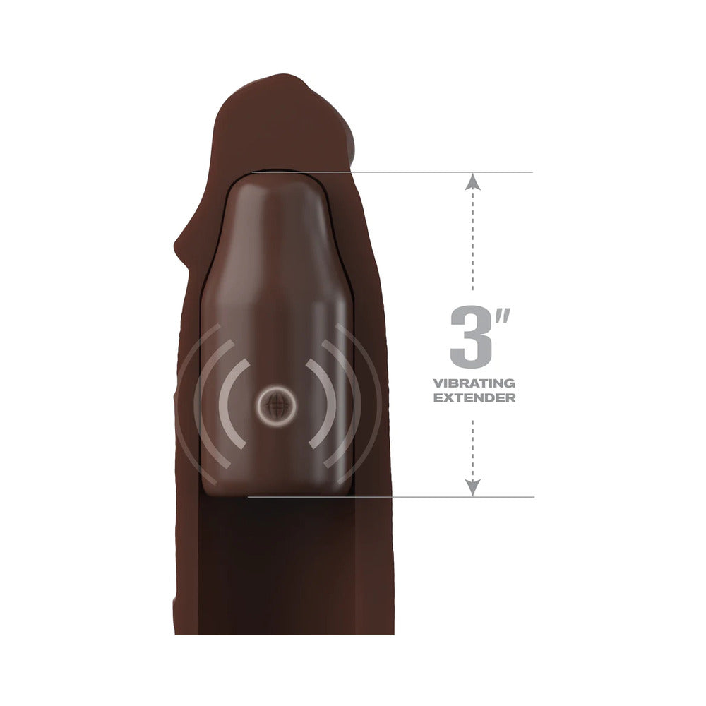 FANTASY X-TENSIONS ELITE 9 IN. SILICONE MEGA EXTENSION SLEEVE 3 IN. VIBRATING BROWN