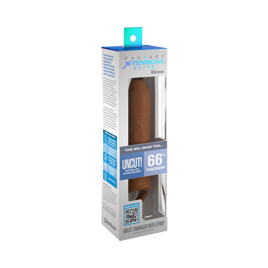 PIPEDREAM - FANTASY X-TENSIONS ELITE UNCUT 7 IN. OPEN-ENDED SILICONE ENHANCEMENT SLEEVE WITH STRAP TAN