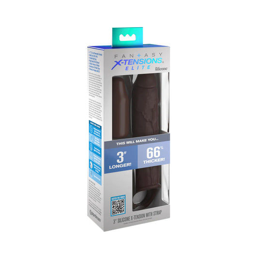 PIPEDREAM - FANTASY X-TENSIONS ELITE 7 IN. SILICONE EXTENSION WITH STRAP & 3 IN. EXTENDER BROWN