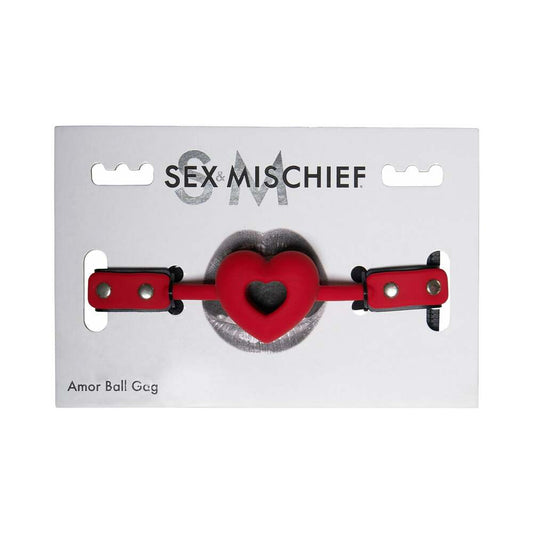 SPORTSHEETS SEX & MISCHIEF AMOR BREATHABLE HEART-SHAPED SILICONE BALL GAG RED