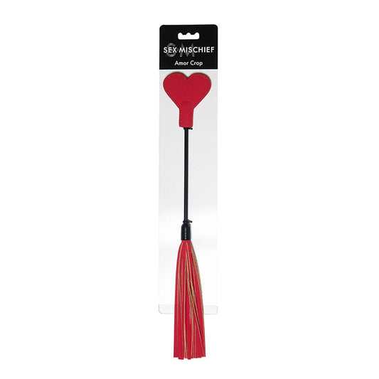 SPORTSHEETS SEX & MISCHIEF AMOR CROP HEART-SHAPED DUAL-ENDED FLOGGER RED