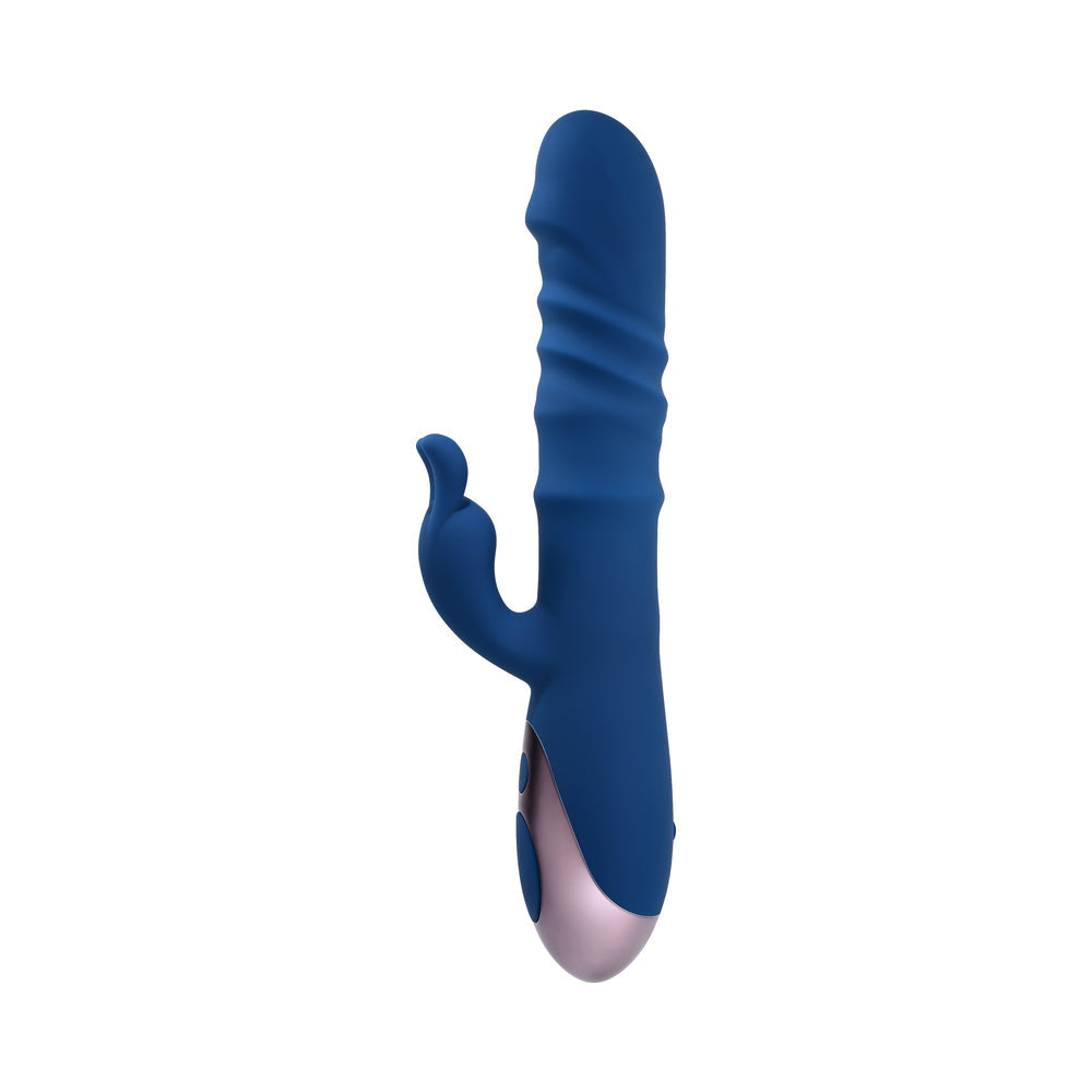 EVOLVED THE RINGER RECHARGEABLE THRUSTING SILICONE RABBIT VIBRATOR BLUE