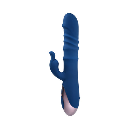 EVOLVED THE RINGER RECHARGEABLE THRUSTING SILICONE RABBIT VIBRATOR BLUE